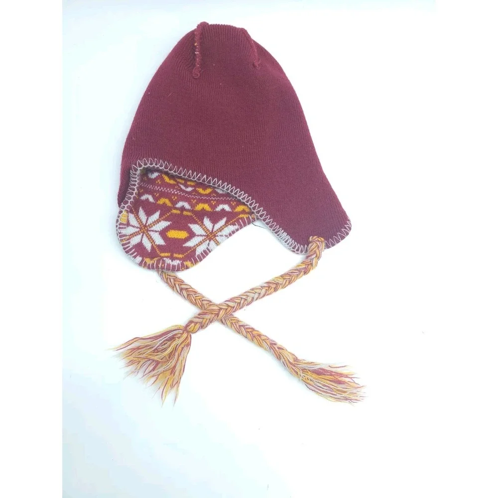 Atlanta Flames Chullo/Peruvian Snow Hat, Burgundy & Goldenrod